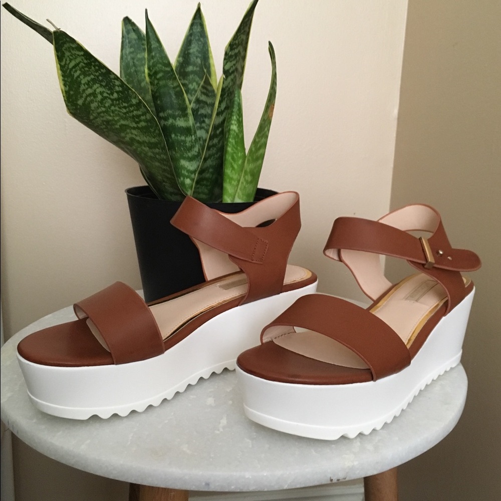 Wedge platform block Italian leather strap open toe shoes women sandals